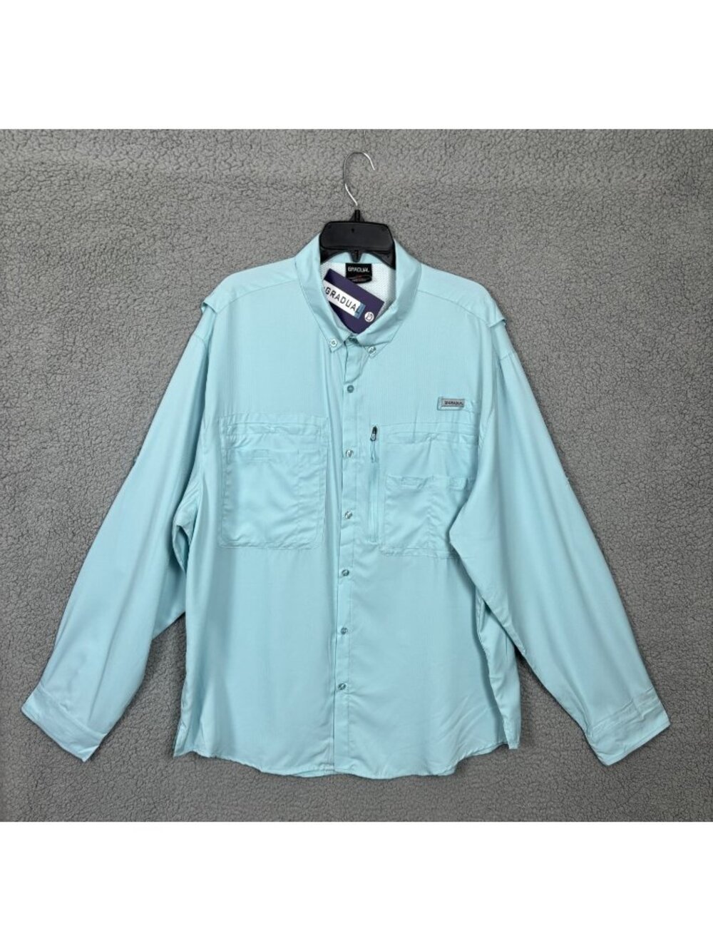 G Gradual Mens XXL Light Blue Long Sleeve Fishing Shirt Pockets &Mesh Lining NWT